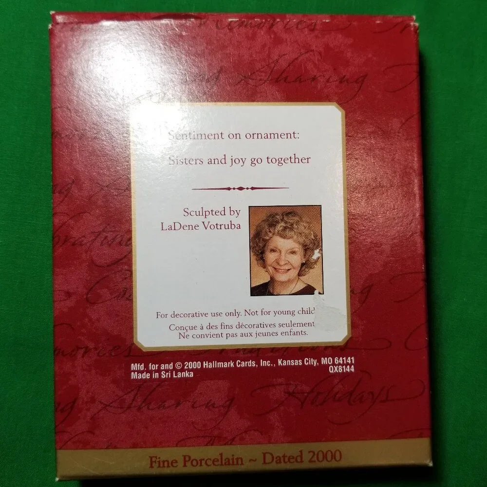 Hallmark Keepsake Ornament 2000 Sister to Sister‎ Porcelain Heart Joy Together